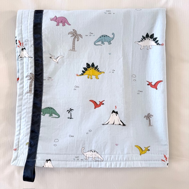 PALE BLUE 100% COTTON DINOSAUR BABY BLANKET