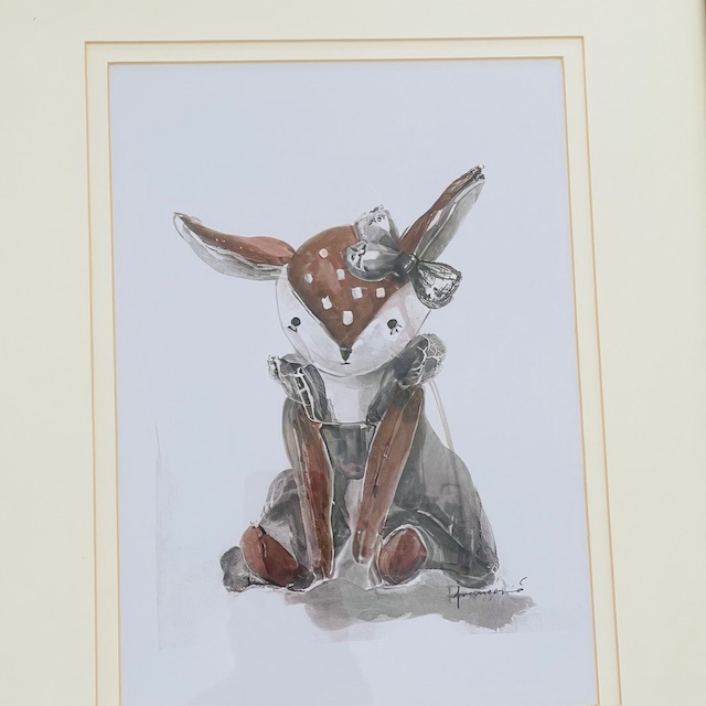 NORDIC WATER COLOUR PRINT - LITTLE FOX IN DRESS & BOW TIE IN GILT FRAME - Image 2